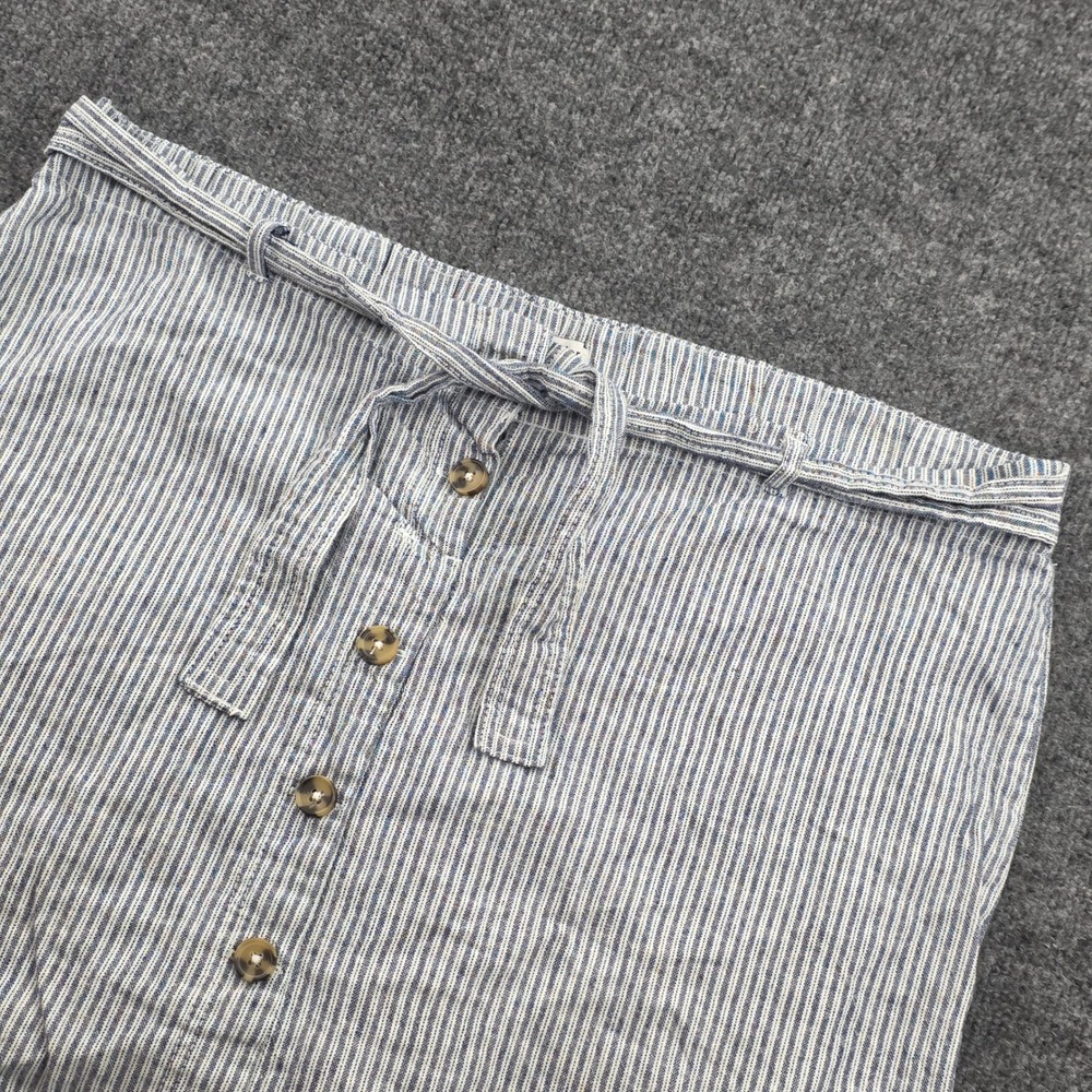 Purple & More Linen Blend Striped‎ Button Front Mini Skirt XL Blue White Womens
